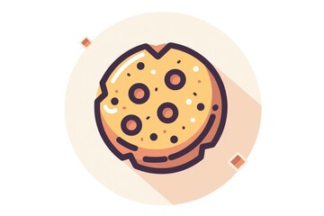 A single cookie with a long shadow on a white background