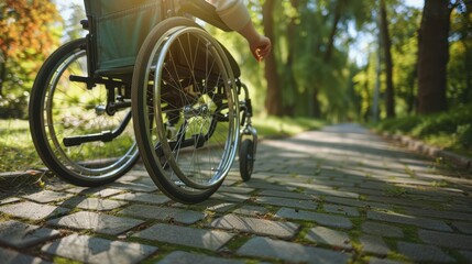 The wheelchair on cobblestone path