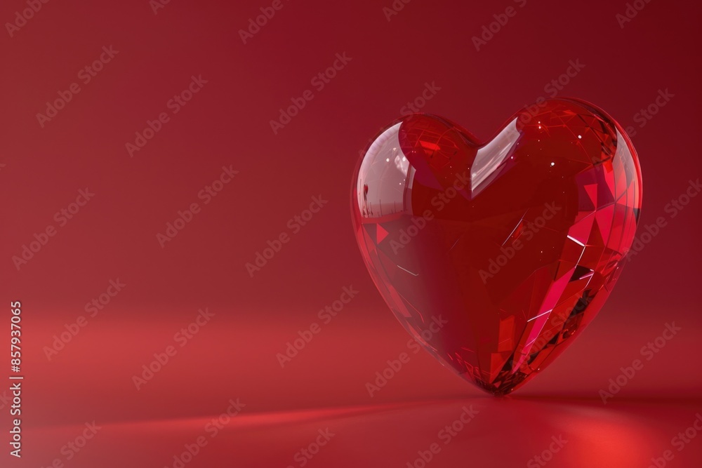 Poster a red heart-shaped object sits on a vibrant red surface