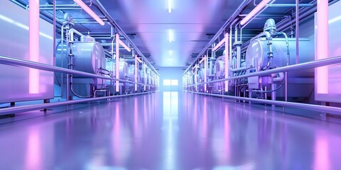 Neon-lit Industrial Setting Illustrating Modern Plastics Processing in Engineering. Concept Neon Lights, Industrial Setting, Plastics Processing, Modern Engineering, Visual Storytelling