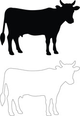 Cow outline vector contour silhouette farm animal