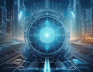 Futuristic digital background with tech processes and artificial intelligence elements
