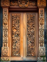Artisan Craft: Floral and Geometric Carvings on Javanese Teak Door
