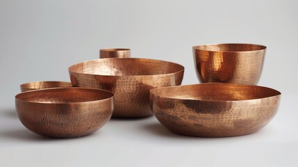 Copper Bowls on Textured Background in Artistic Still Life