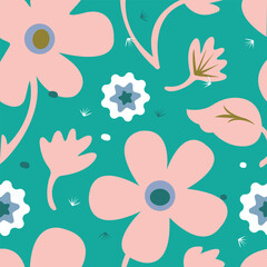 Floral spring pattern  Flowers in vector for textile print, fashion pattern, fabric design, seamless pattern with blue background.