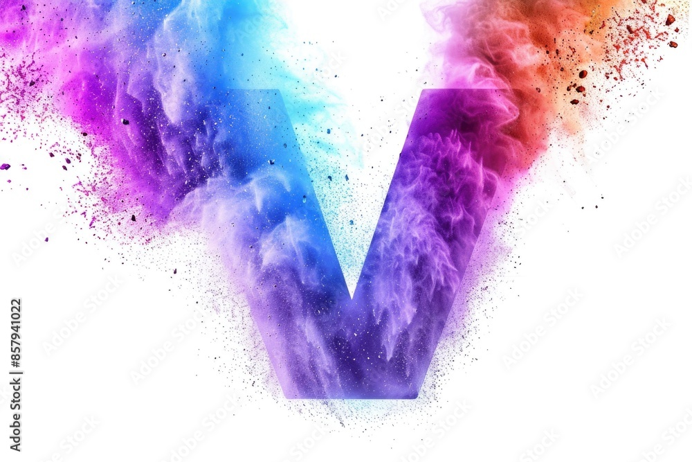 Poster Close-up shot of a letter 'V' formed by colorful powder, perfect for highlighting a unique message or creative expression