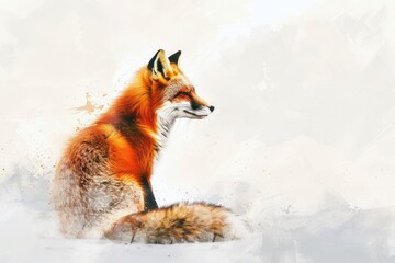 Fototapeta premium A painting of a fox sitting in the snow, suitable for winter-themed designs or nature-inspired artwork