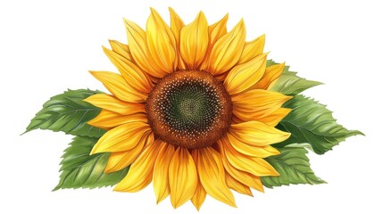 Naklejka premium Vibrant Sunflower with Green Leaves