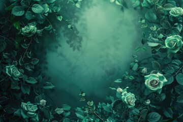 A beautiful arrangement of green roses and leaves forming a wreath