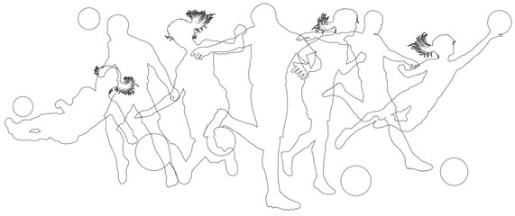 Silhouette soccer football player set. Active sports people healthy players fitness silhouettes concept.