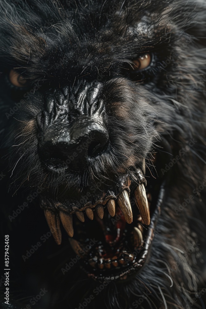 Poster A close-up photo of a dog's open mouth, suitable for use in various contexts where an animal's facial expression is needed