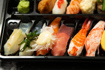 Different types of sushi on a plate