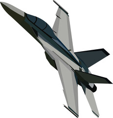 vector image of a black and gray f-18 fighter jet maneuvering from the front