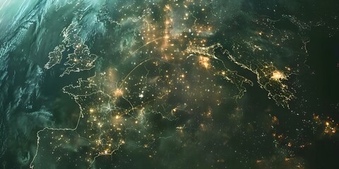 Satellite image displays factors affecting virus spread like climate and population density. Concept Satellite Data Analysis, Virus Spread Factors, Climate Impact, Population Density Evaluation