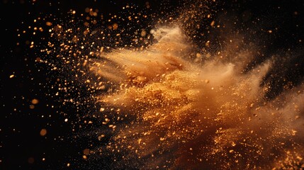 A dense cloud of dust particles suspended in mid-air against a dark background