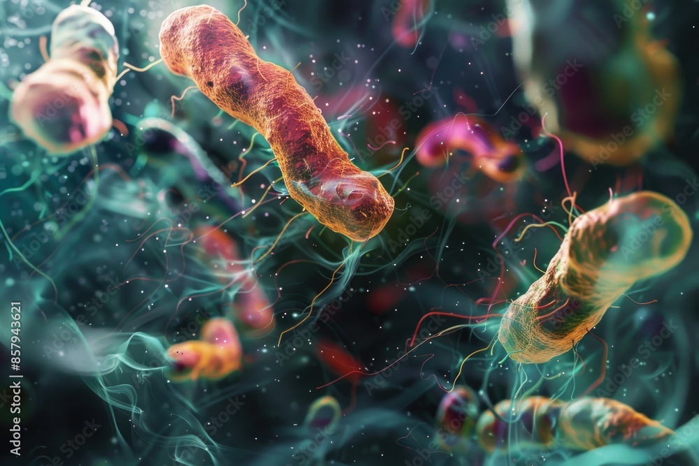 Poster microscopic image of germs suspended in the air