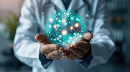 Doctor Holding a Holographic Sphere of Connected Data