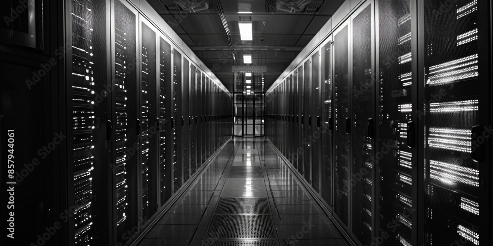 Aufkleber Rows of servers stored in a data center, ideal for technology or business use