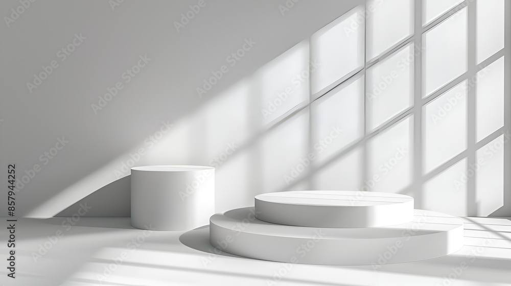 Poster abstract white studio background for product presentation. empty room with shadows of window. displa