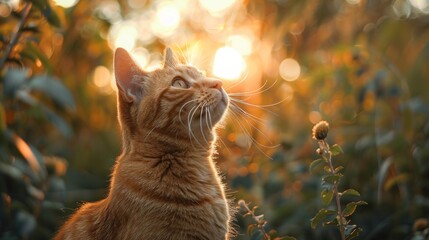 Golden Hour Cat Gazing at Sunset
