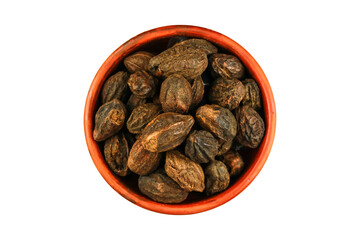 Myrobalan in a bowl isolated on a transparent background