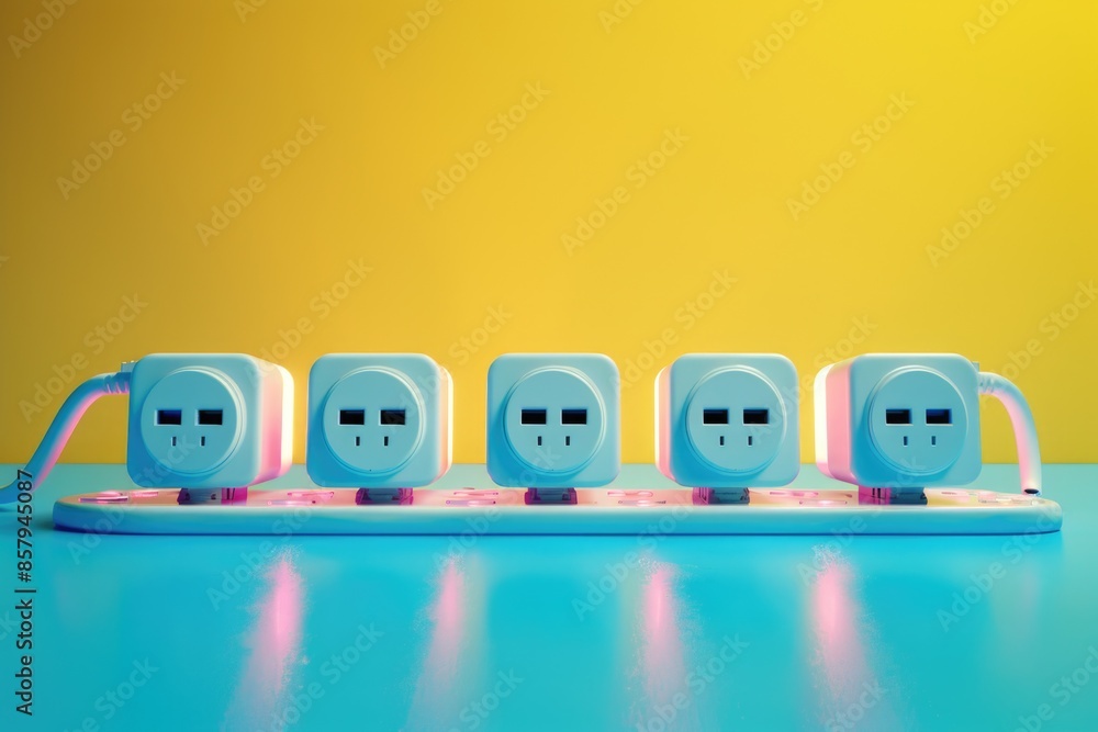 Poster Row of power cords plugged into a charger, suitable for use in office or home settings