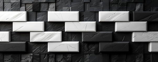 Elegant black and white wall design with modern, geometric tile pattern, creating a stylish and sophisticated visual appeal.