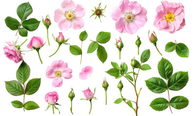 Dog Rose Flowers and Leaves