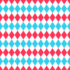Modern argyle seamless pattern. Harlequin lozenge backgrounds. Circus geometric backdrops. Checkered diamond textures. Red blue rhombus plaid prints. Vector illustration.