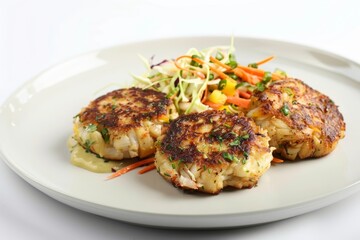 Tasty Crab Cakes with Crunchy Carrot and Cabbage Slaw