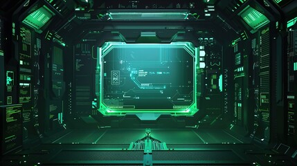 Fototapeta premium Green Technology Background with Virtual Screen Frame: Game Interface Design Template