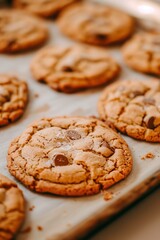  freshly baked cookies on a tray. Style: homey and comforting
