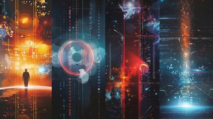 Fototapeta premium A series of four digital technology concept covers with abstract backgrounds