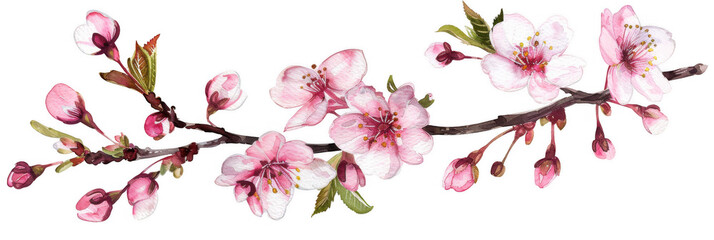 Naklejka premium Cherry Blossom Branch in Watercolor