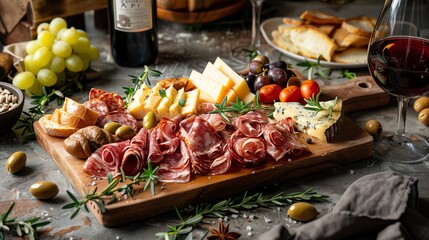 A beautifully presented charcuterie board with a selection of cured meats