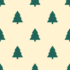 Green christmas trees on beige background. Vector seamless pattern. Best for textile, wallpapers, wrapping paper and seasonal decoration.