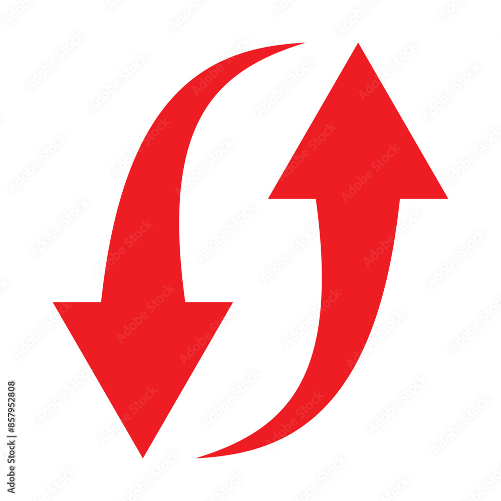 Poster up and down red arrow icon, vector. recycle an direction arrow icon. long vertical arrow silhouette,