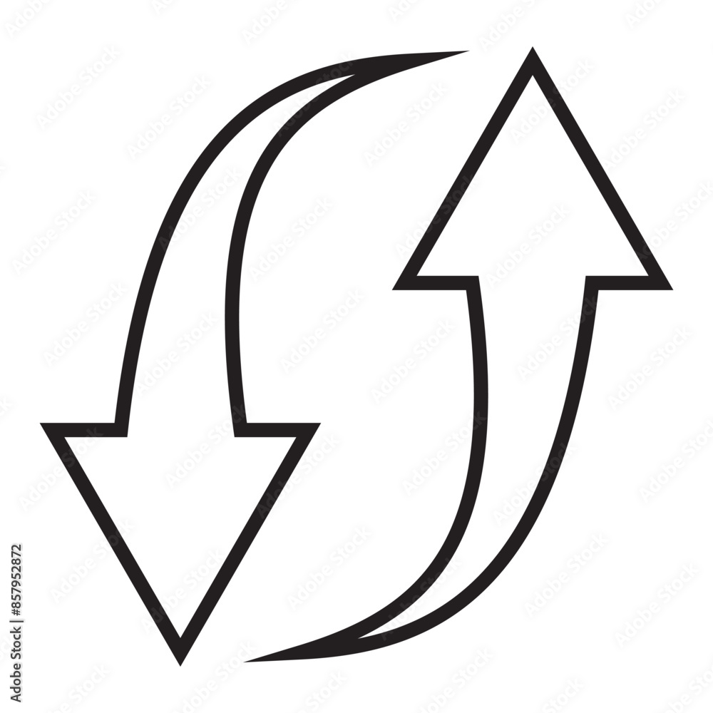 Poster up and down arrow icon with stroke. long vertical arrow silhouette, vector. recycle an direction arr