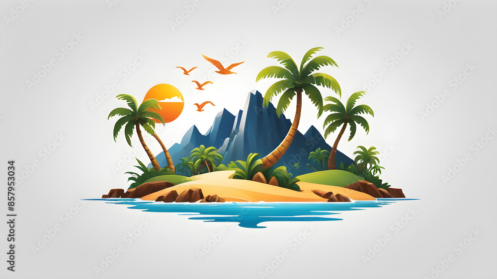 Wall mural island logo icon on white background, generative ai