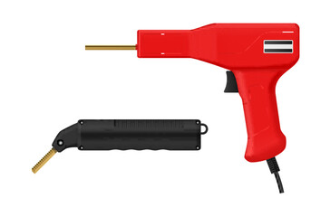 Electric hot glue gun stapler soldering plastic industrial construction tool set realistic vector