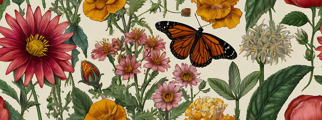 A series of botanical illustrations showcasing various species of flowers, with intricate details and vibrant colors

