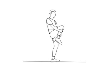 One continuous line drawing of people warm-up activities at the sports center. Sports minimalist concept. Single line draw design vector illustration