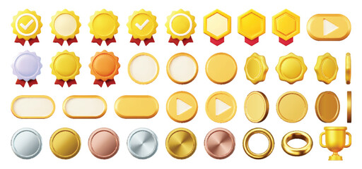 3d gold icons set.