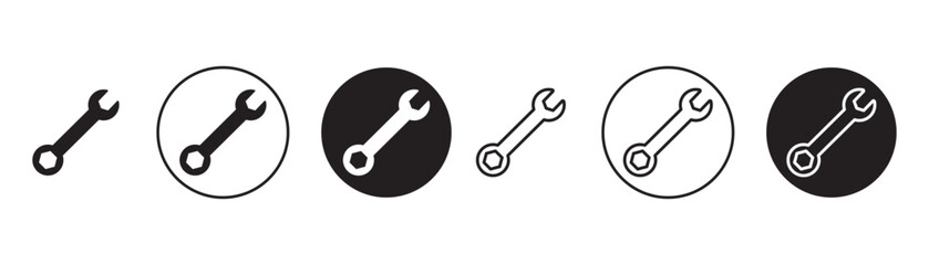 Wrench vector icon set. mechanic spanner vector icon, profession mechanical maintain tool sign in black filled and outlined style.