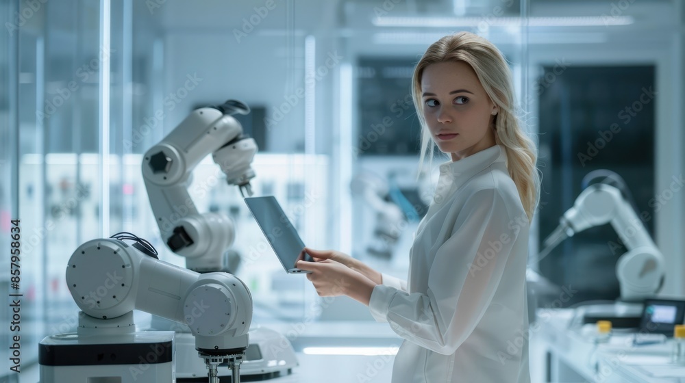 Poster the scientist with robot arm