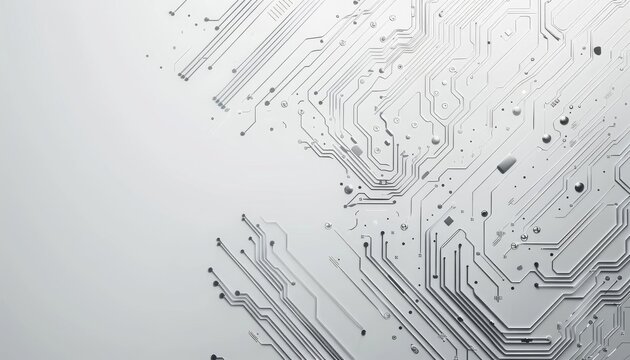 An abstract circuit board pattern on a light gray background