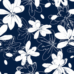 Abstract hand drawn flower seamless pattern illustration.