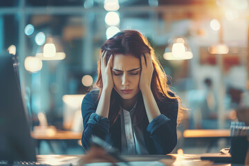Workplace Stress and Overwork: Woman at Desk