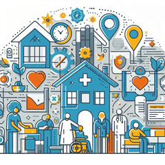 Fototapeta premium Hospital, boarding school, physiotherapy, elderly care service, long-term retirement stay, abstract metaphor of a holiday home. 