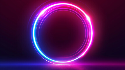 Obraz premium The image displays a radiant neon circle with striking blue and pink hues against a dark backdrop, epitomizing futuristic and vibrant digital art expressions.